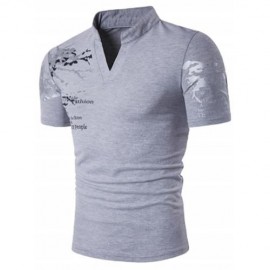 STAND COLLAR SPLATTER PAINT GRAPHIC PRINT HENLEY T-SHIRT (GRAY)