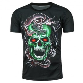 3D DRAGON SKULL PRINTED SHORT SLEEVE T-SHIRT (BLACK)