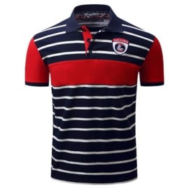 COLOR BLOCK PANEL STRIPE EMBROIDERED POLO T-SHIRT (DEEP BLUE)