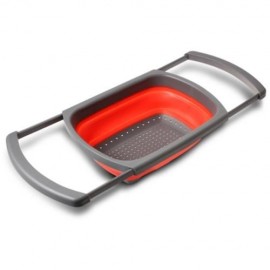 COLLAPSIBLE OVER-SINK COLANDER FOLDING STRAINER WITH EXTENDABLE HANDLES (RED)