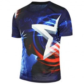 STATUE OF LIBERTY PRINTED AMERICAN FLAG T-SHIRT (BLUE)
