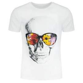 FLOWERS AND SKULL PRINTED SHORT SLEEVE T-SHIRT (WHITE)