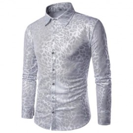 TURNDOWN COLLAR LEOPARD PATTERN GILDING SHIRT (FROST)