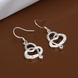 PAIR OF STYLISH CHIC WOMEN'S RHINESTONE OPENWORK HEART PENDANT EARRINGS (WHITE)