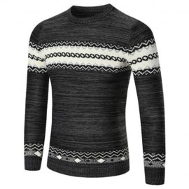 CREW NECK SPACE DYED GEOMETRIC SWEATER (BLACK)