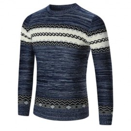 CREW NECK SPACE DYED GEOMETRIC SWEATER (BLUE)