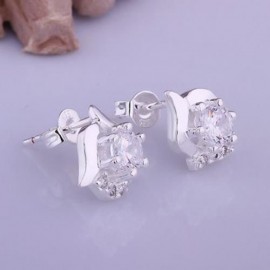 PAIR OF STYLISH CHIC WOMEN'S RHINESTONE INLAID EARRINGS (WHITE)