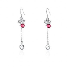 PAIR OF DELICATE WOMEN'S RHINESTONE INLAID FLORAL EARRINGS (RED)