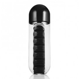 Outdoor Portable Water Bottle with Pill Case (BLACK)