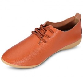 TRENDY POINTED TOE LACE-UP LEATHER WOMEN FLAT SHOES (ORANGE)