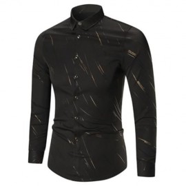 BUTTON UP LONG SLEEVE PRINTED SHIRT (BLACK)
