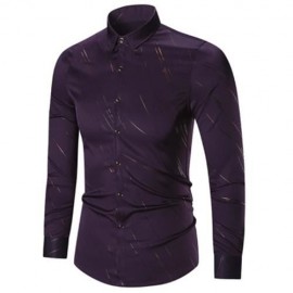 BUTTON UP LONG SLEEVE PRINTED SHIRT (PURPLE)
