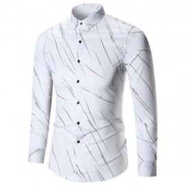 BUTTON UP LONG SLEEVE PRINTED SHIRT (WHITE)
