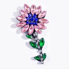 FAUX CRYSTAL SPARKLY FLOWER BROOCH (PINK)