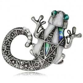 MECHANICAL LIZARD ENGRAVED FAUX GEM BROOCH (SILVER)