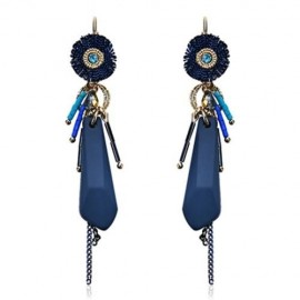RHINESTONE CHAIN FRINGED HOOP DROP EARRINGS (BLUE)
