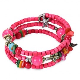 BOHEMIAN WOODEN BEAD DECORATION WOMEN WRAP BRACELET (PAPAYA)