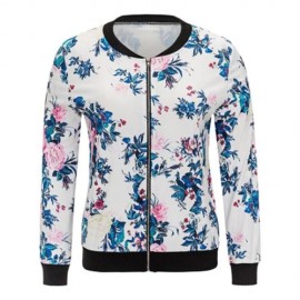 FLOWER PRINTED ZIPPERED JACKET (WHITE)