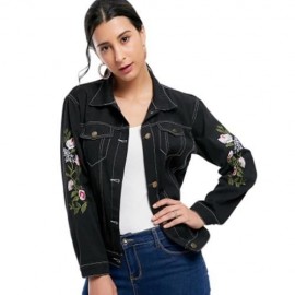 FLORAL EMBROIDERY DENIM JACKET (BLACK)