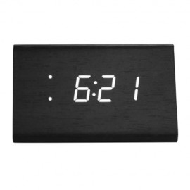 VOICE-ACTIVATED TEMPERATURE WOODEN ELECTRONIC ALARM CLOCK (BLACK)
