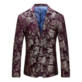 FLORAL GILDING SINGLE BREASTED BLAZER (WINE RED)