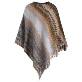 PLUS SIZE FRINGED ZIGZAG PONCHO SWEATER (CAMEL)