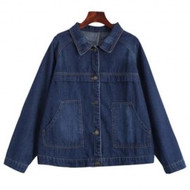 PLUS SIZE BUTTON UP BOYFRIEND DENIM JACKET (DENIM BLUE)
