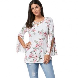 SPLIT FLARE SLEEVE FLORAL TUNIC TOP (WHITE)