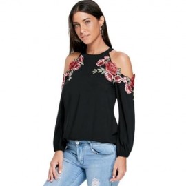 EMBROIDERY APPLIQUE COLD SHOULDER TOP (BLACK)