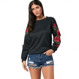 FLORAL APPLIQUE LONG SLEEVE TUNIC SWEATSHIRT (BLACK)