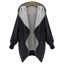 ZIP UP PLUS SIZE HOODED COAT (BLACK)