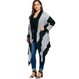 STRIPED PLUS SIZE LONG ASYMMETRIC CARDIGAN (BLACK AND GRAY)