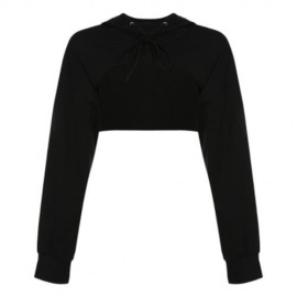 TRENDY HOODED LONG SLEEVE SHORT WOMEN HOODIE (BLACK)