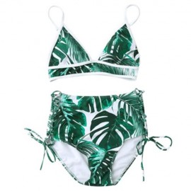 HIGH WAIST TROPICAL LEAF PRINT BIKINI SET (COLORMIX)