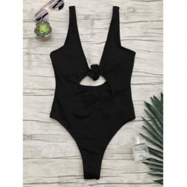 RIBBED KNOT BACKLESS ONE PIECE SWIMSUIT (BLACK)
