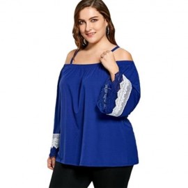PLUS SIZE COLD SHOULDER LACE PANEL TOP (BLUE)