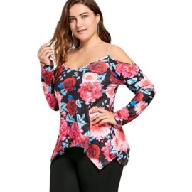 PLUS SIZE FLORAL COLD SHOULDER ASYMMETRIC TOP (FLORAL)
