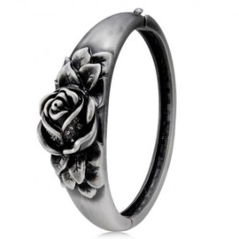 VINTAGE ANTIQUE SILVER ROSE RHINESTONE WOMEN BRACELET (SILVER)