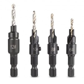 4PCS 1/4 INCH HEX SHANK COUNTERSINK DRILL BIT WITH WRENCH (BLACK)