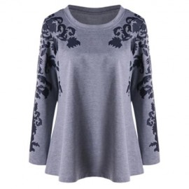 PRINT PLUS SIZE RAGLAN SLEEVE TOP (GRAY)