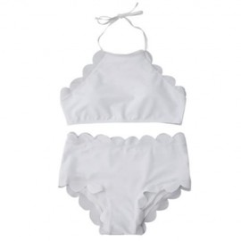HIGH WAISTED HALTER SCALLOPED BIKINI SET (WHITE)