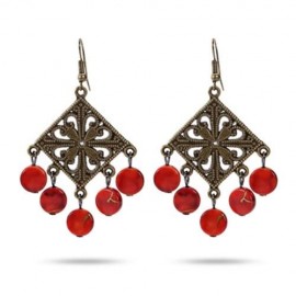 STYLISH BOHEMIAN HOLLOW OUT ALLOY WOMEN DROP EARRINGS (WATERMELON RED)
