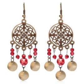 VINTAGE HOLLOW OUT FRINGED BEADS WOMEN DROP EARRINGS (PAPAYA)