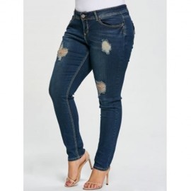 PLUS SIZE RIPPED PENCIL JEANS (DENIM BLUE)