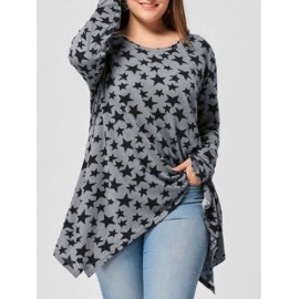 PLUS SIZE ALLOVER STAR LONG SLEEVE T-SHIRT (GRAY)