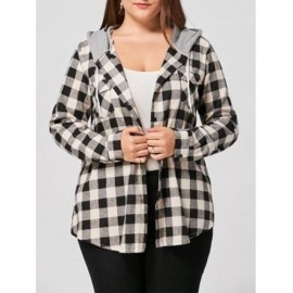 PLUS SIZE FLAP POCKETS PLAID SHIRT HOODIE (COLORMIX)
