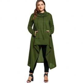 PLUS SIZE FUNNEL COLLAR MAXI ASYMMETRIC HOODIE (ARMY GREEN)