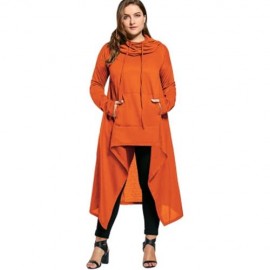 PLUS SIZE FUNNEL COLLAR MAXI ASYMMETRIC HOODIE (ORANGE)