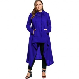 PLUS SIZE FUNNEL COLLAR MAXI ASYMMETRIC HOODIE (BLUE)