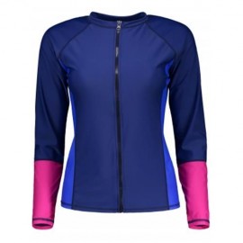 COLOR BLOCK LONG SLEEVE PLUS SIZE SWIM TOP (BLUE)